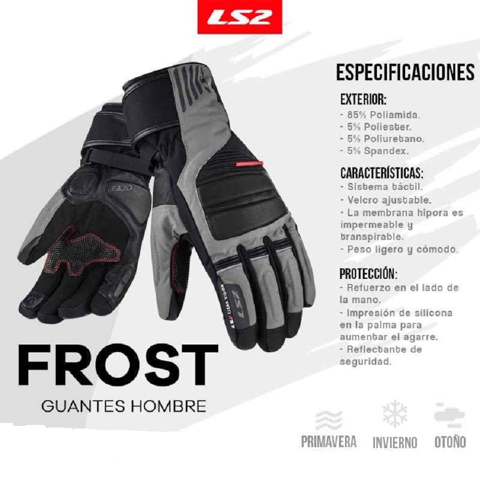 Guante Ls2 Frost Green Termico Cuero Cordura Con Limpia Visor